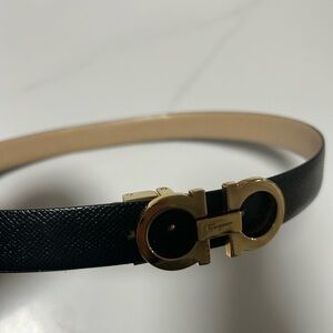Salvatore Ferragamo Black Belt with Gold Buckle